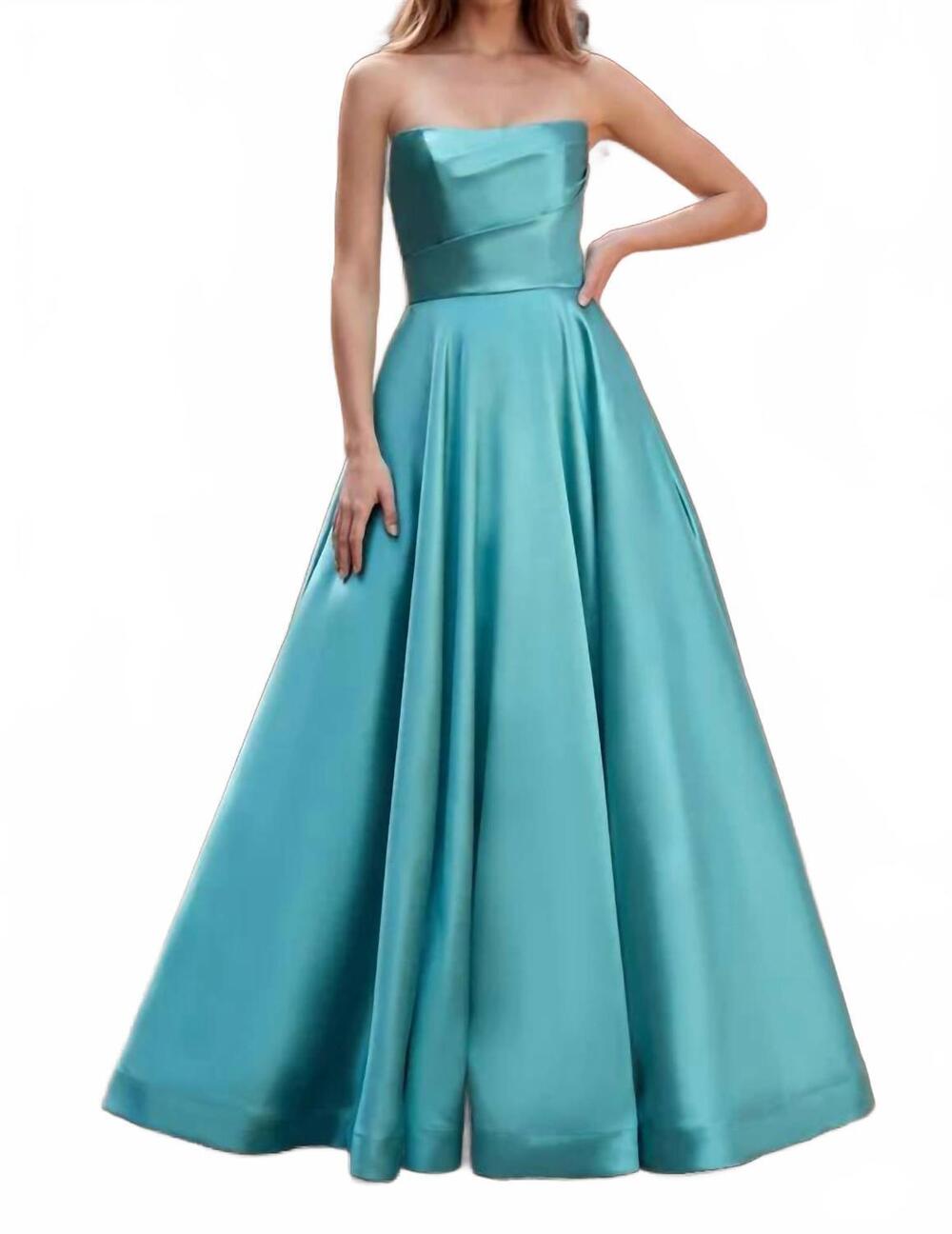 NEW KOS evening long corset pleated prom gown in teal